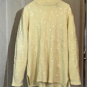 Karen Scott II Vintage Yellow Sweater, Embroidered